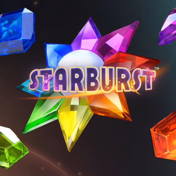 Starburst slot game featuring colorful gems and cosmic theme with expanding wilds and re-spins