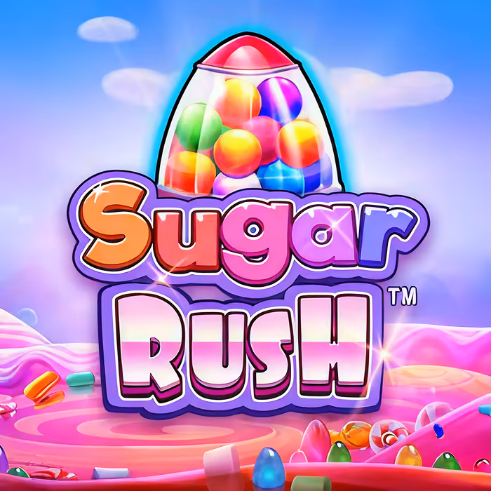 Sugar Rush slot with colorful candy graphics and cluster pays mechanics